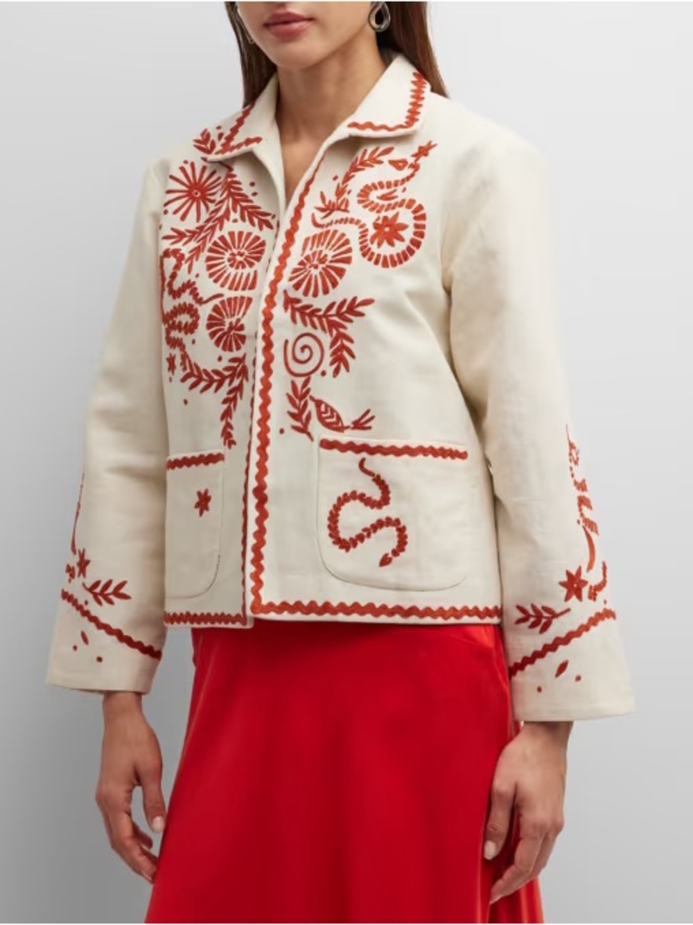 Alix of Bohemia Snake and Snail Embroidered Linen Cotton Jacket Medium